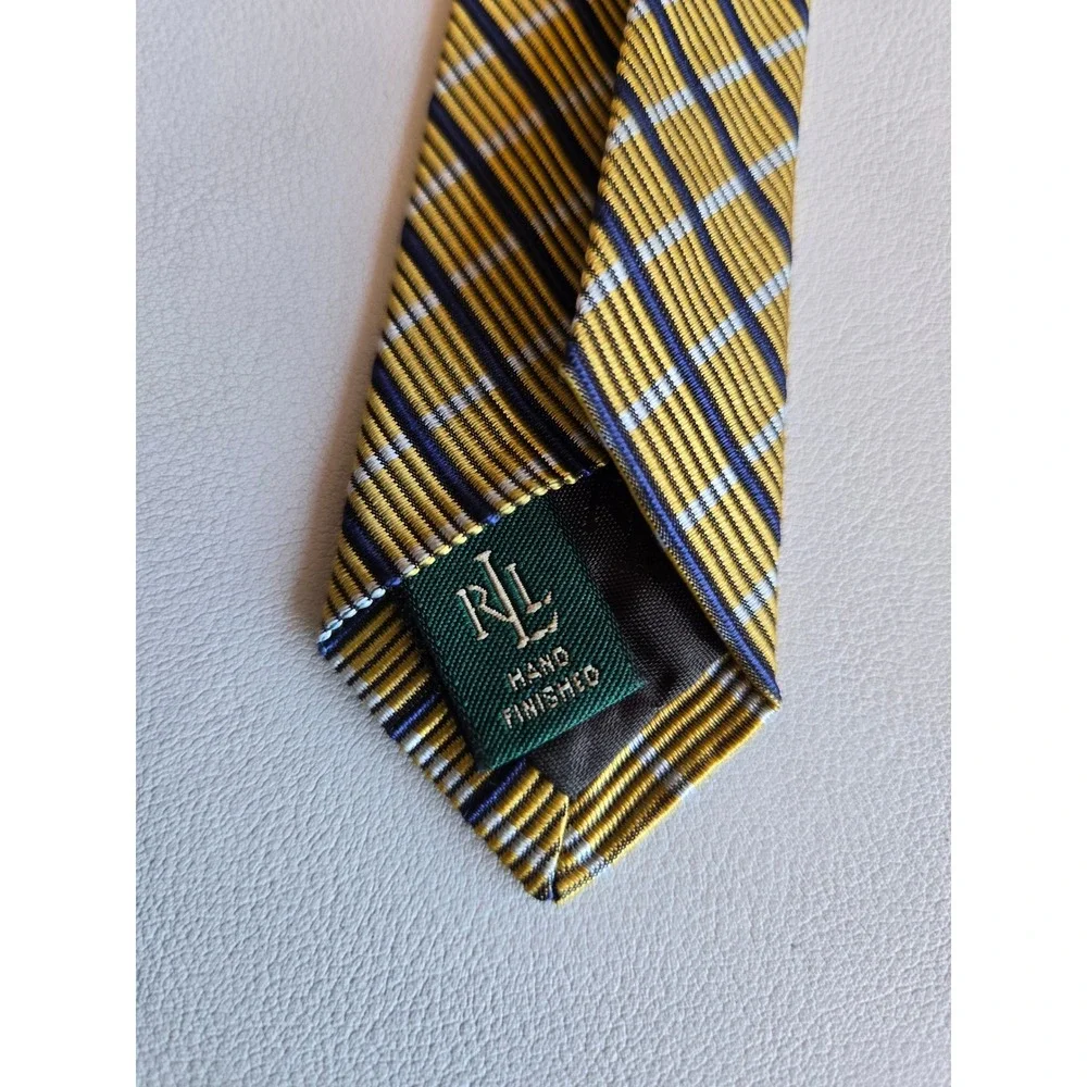 Lauren Ralph Lauren Yellow Blue Plaid Silk Blend Necktie Classic Preppy Business
